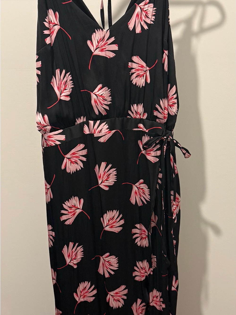 Express Black Midi Wrap Dress with Pink Floral Print